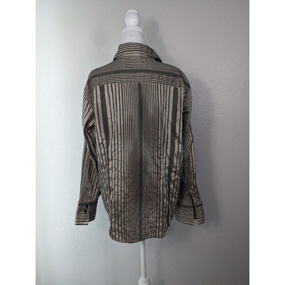 Chico's Womens Shirt 3 Large Golden Striped Button Up Long Sleeve Silk Blend N24 - Picture 3 of 7